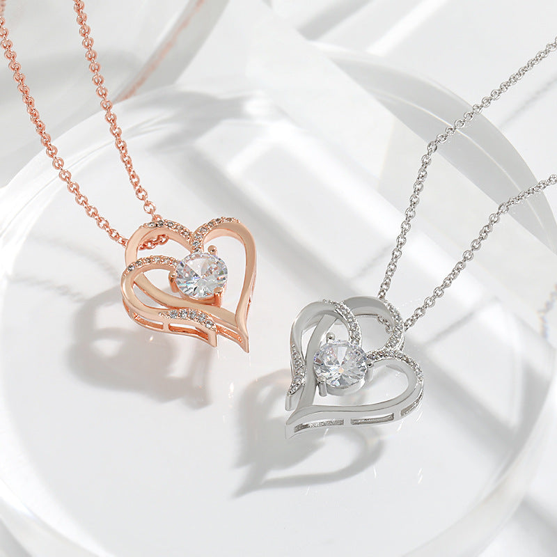 Double Heart Crystal Necklace — product view 4