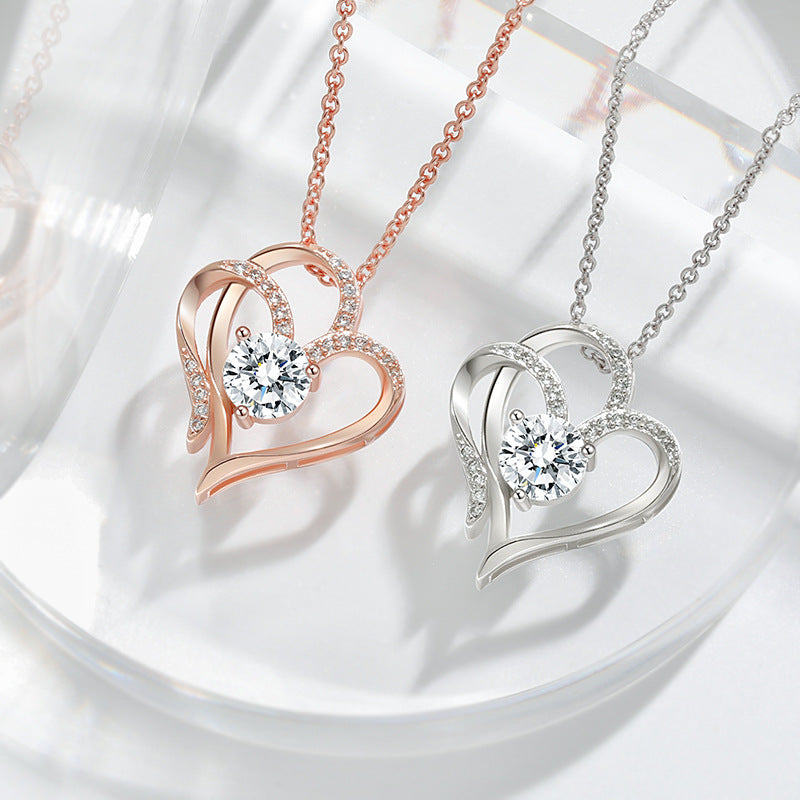 Double Heart Crystal Necklace — product view 1