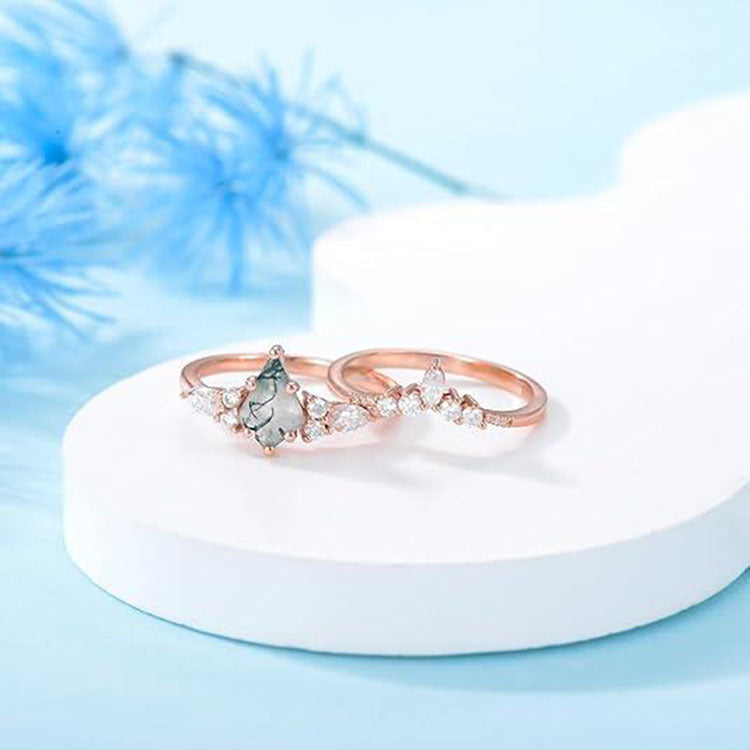 Moss Agate Ring Pair — product view 4