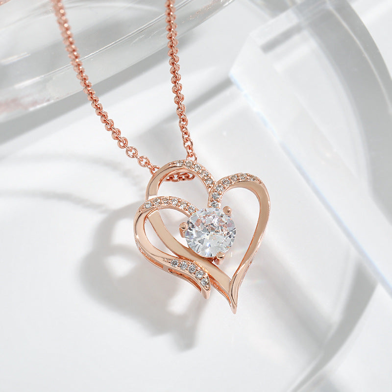 Double Heart Crystal Necklace — product view 6