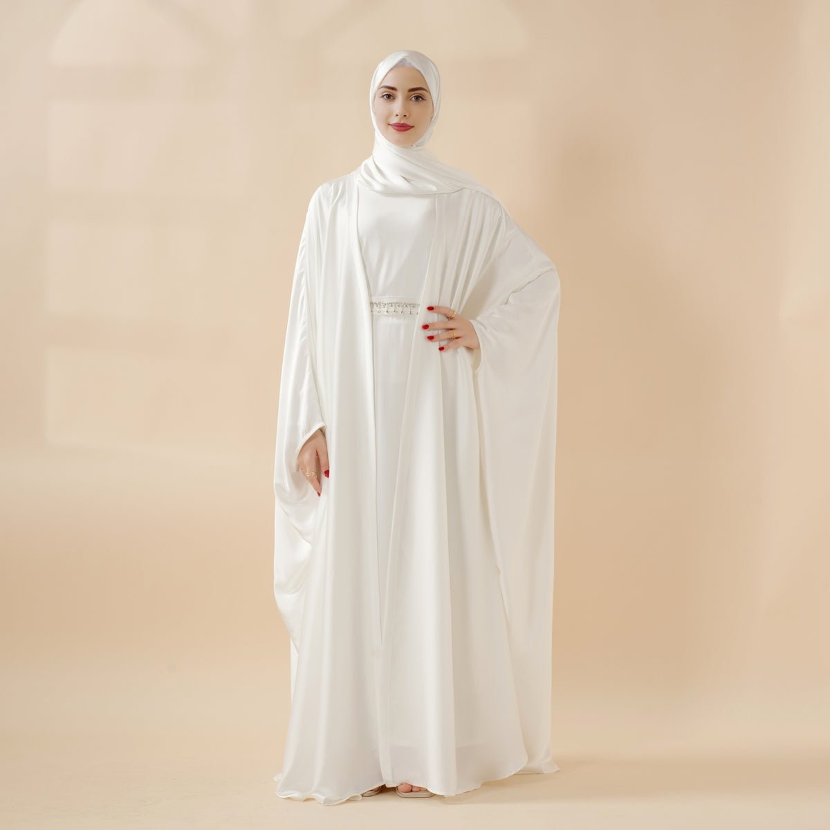 Five-piece satin butterfly abaya and niqab set view 1