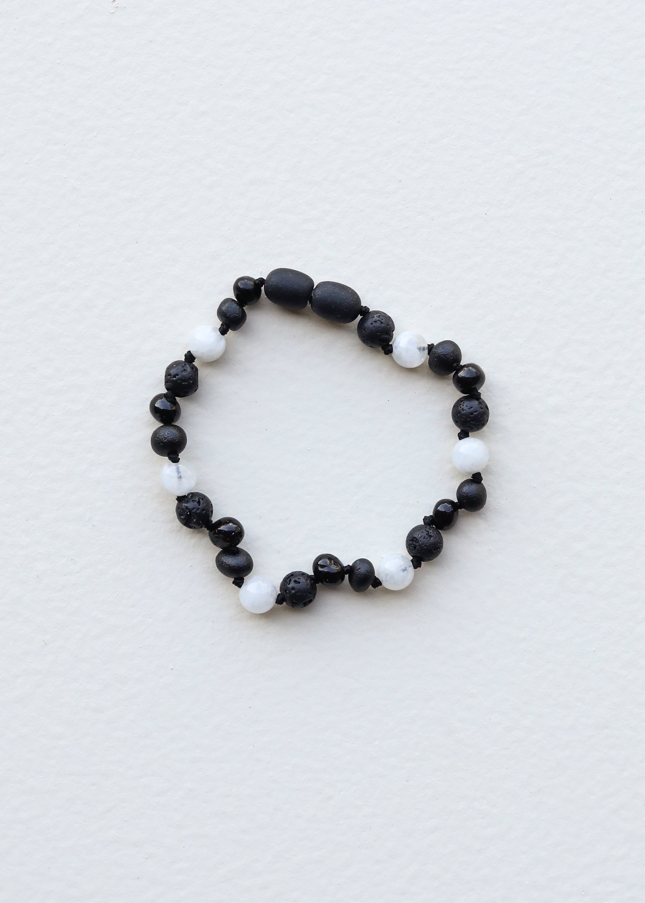 Black Baltic amber and moonstone bracelet, alternate view