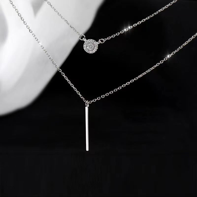 Double-Chain Zircon Bar Necklace — product view 5