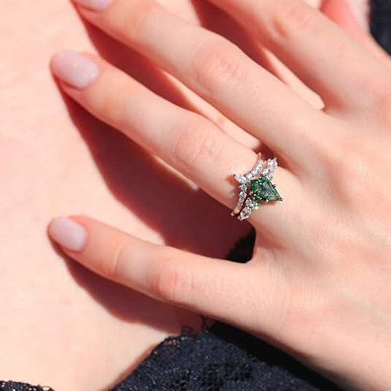 Moss Agate Ring Pair — product view 3