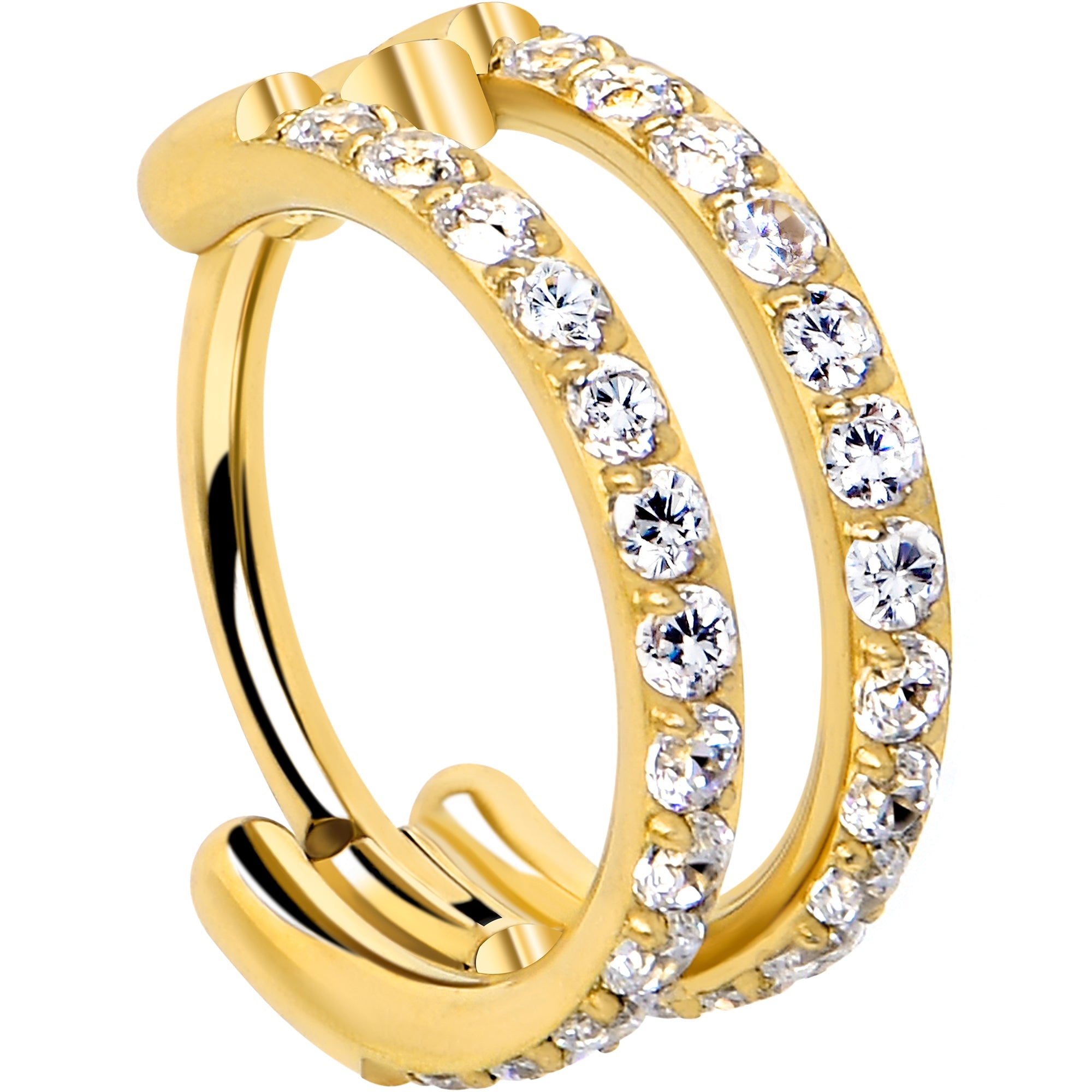 Gold-tone 7 mm double-row crystal titanium nose hoop