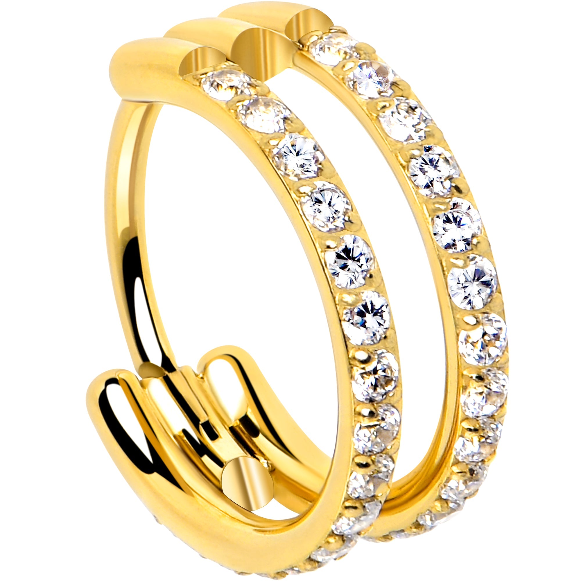 Gold-tone 8 mm double-row crystal titanium nose hoop