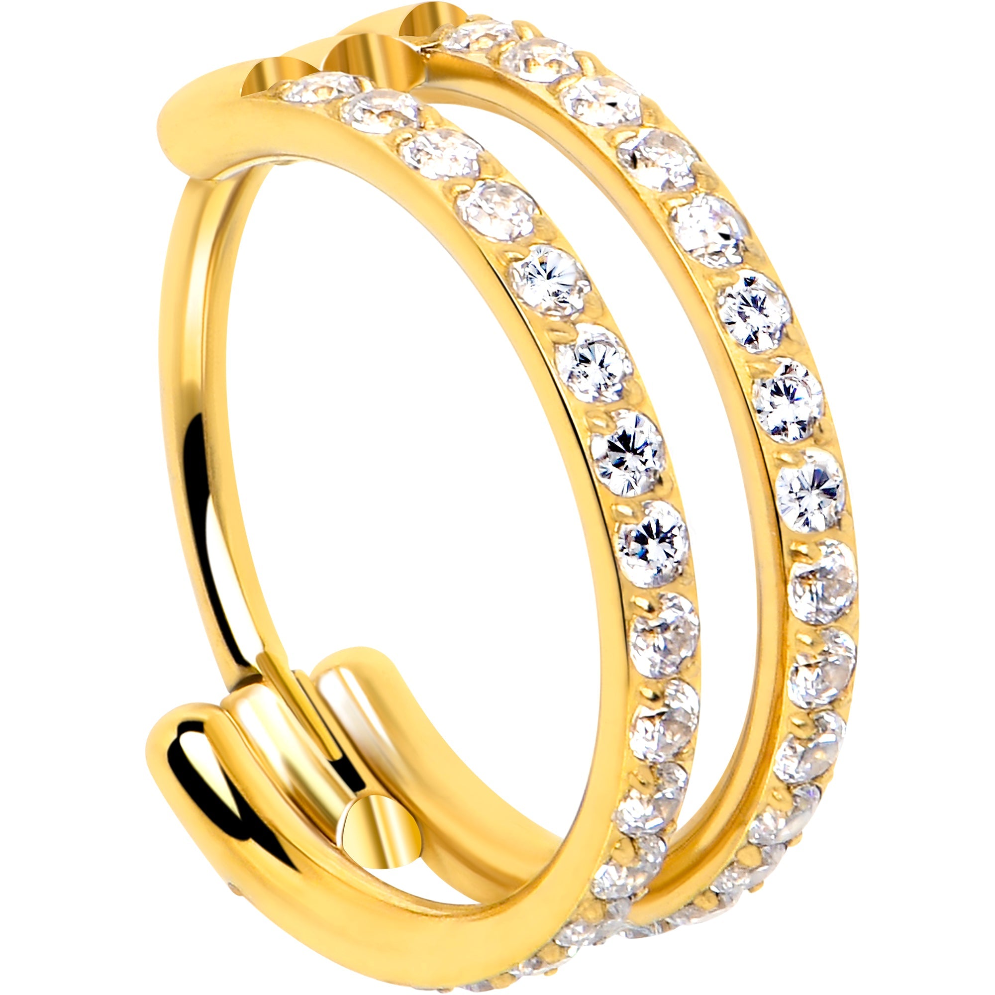 Gold-tone 9 mm double-row crystal titanium nose hoop
