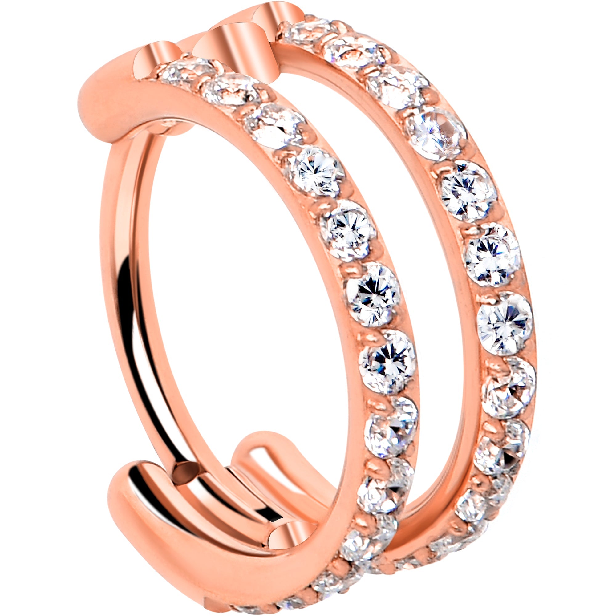 Rose-gold-tone 7 mm double-row crystal titanium nose hoop