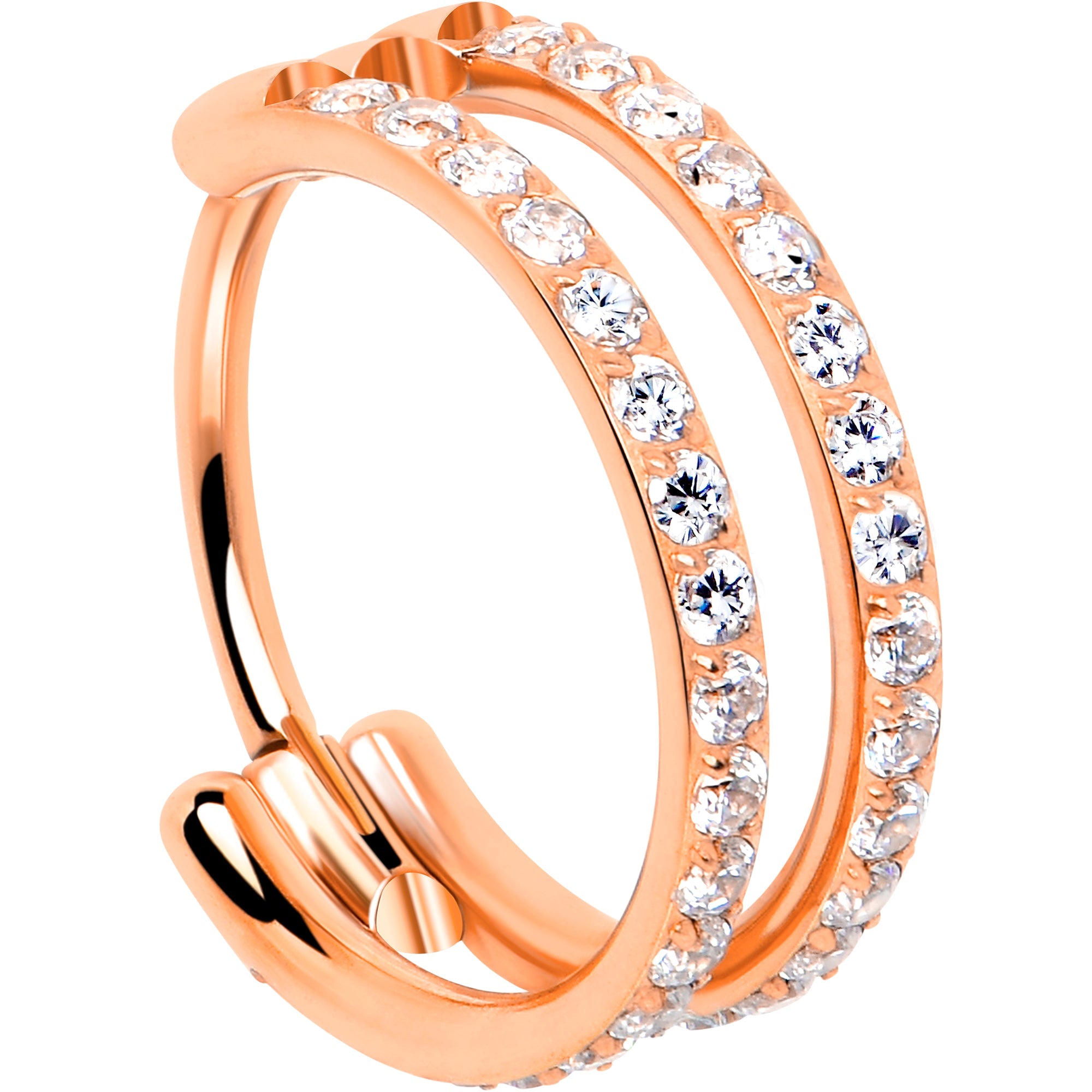 Rose-gold-tone 9 mm double-row crystal titanium nose hoop
