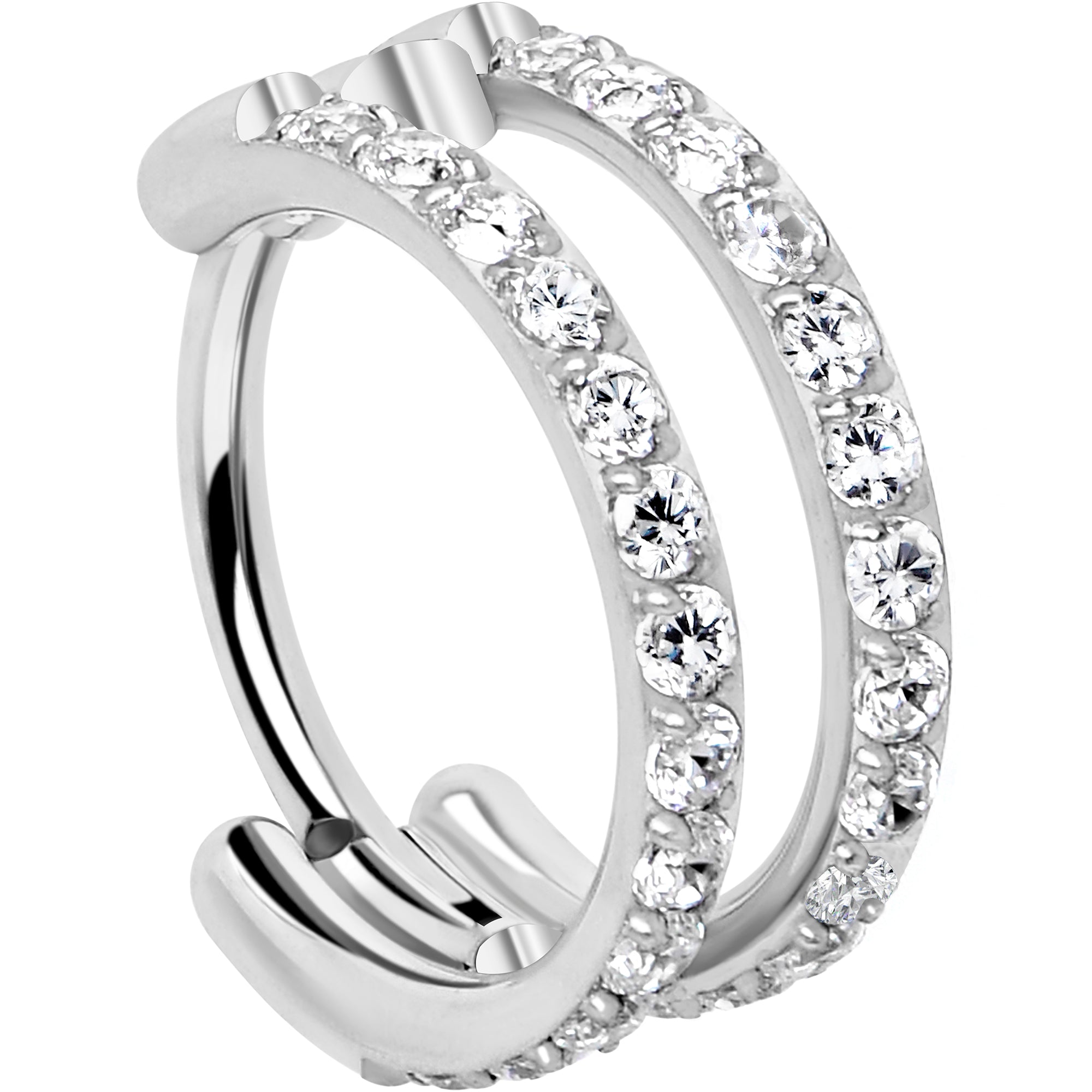 Silver 7 mm double-row crystal titanium nose hoop