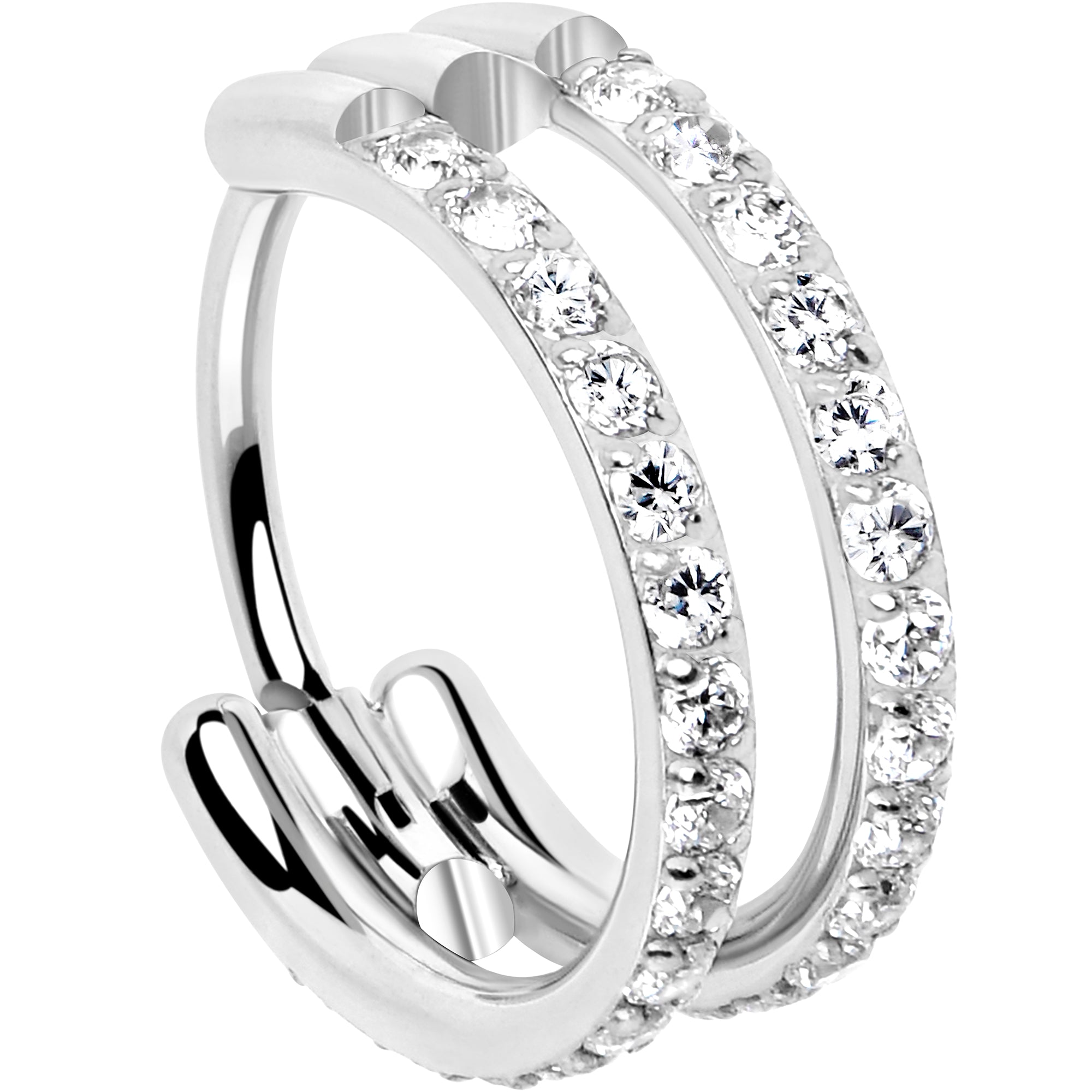 Silver 8 mm double-row crystal titanium nose hoop