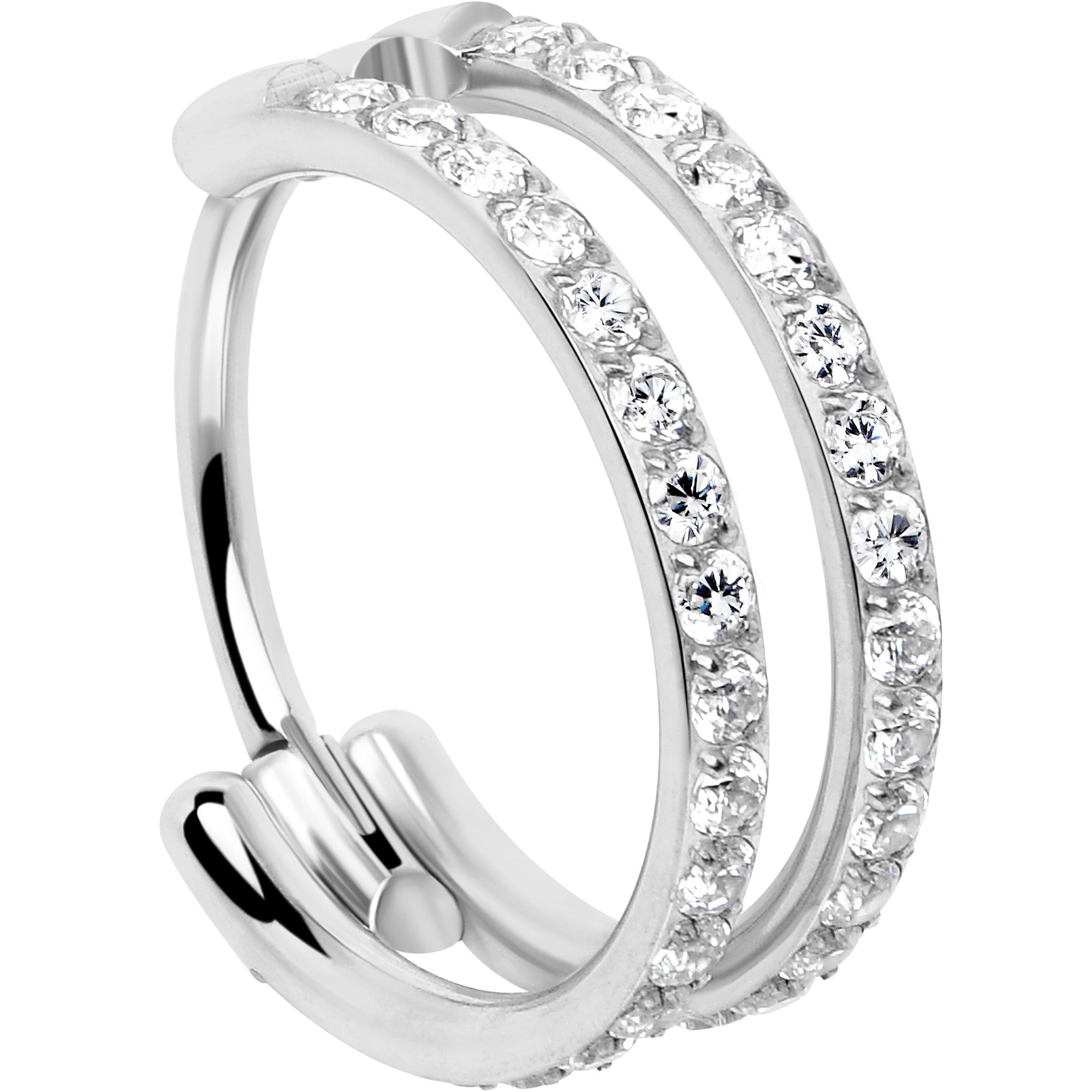 Silver 9 mm double-row crystal titanium nose hoop view 1