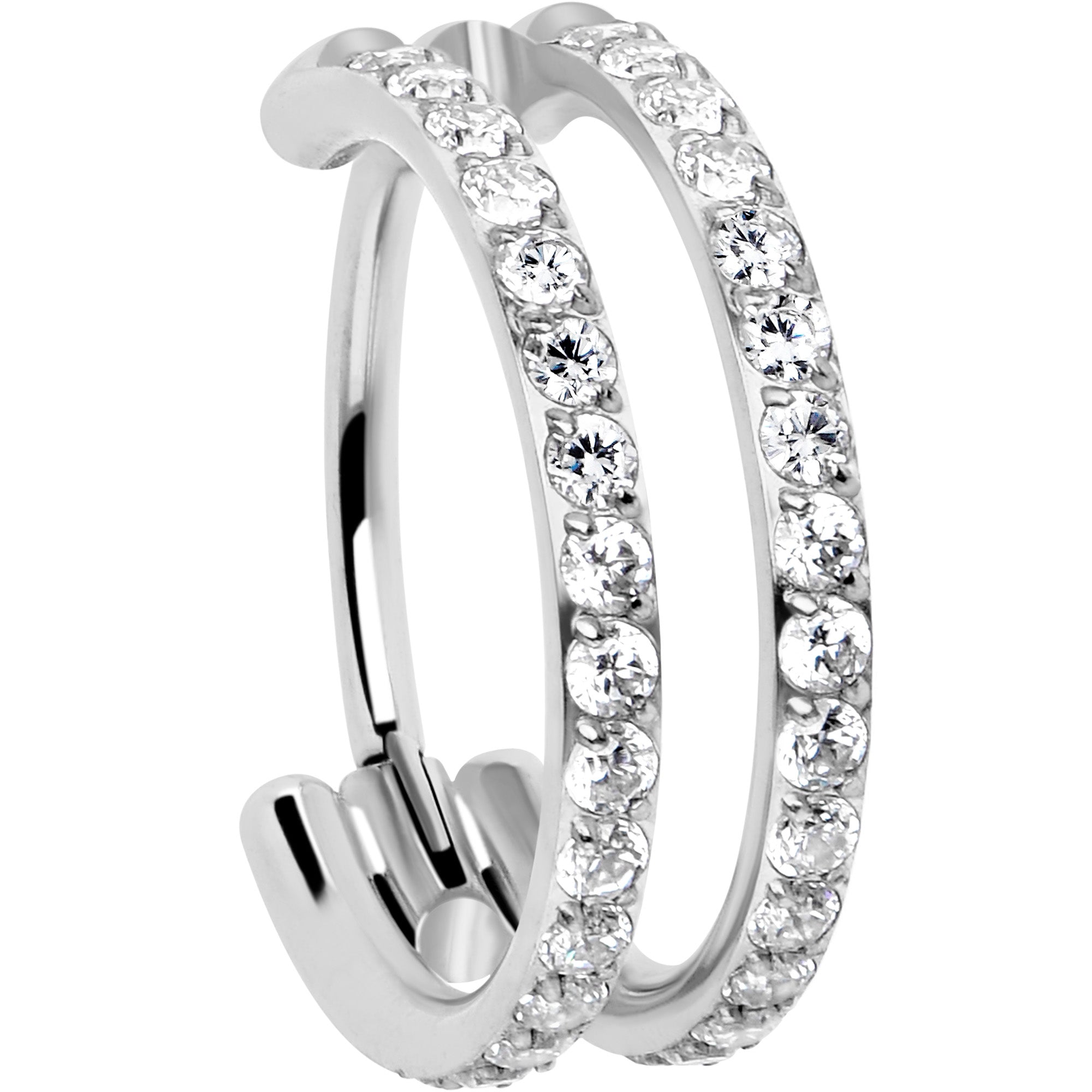 Silver 9 mm double-row crystal titanium nose hoop view 2