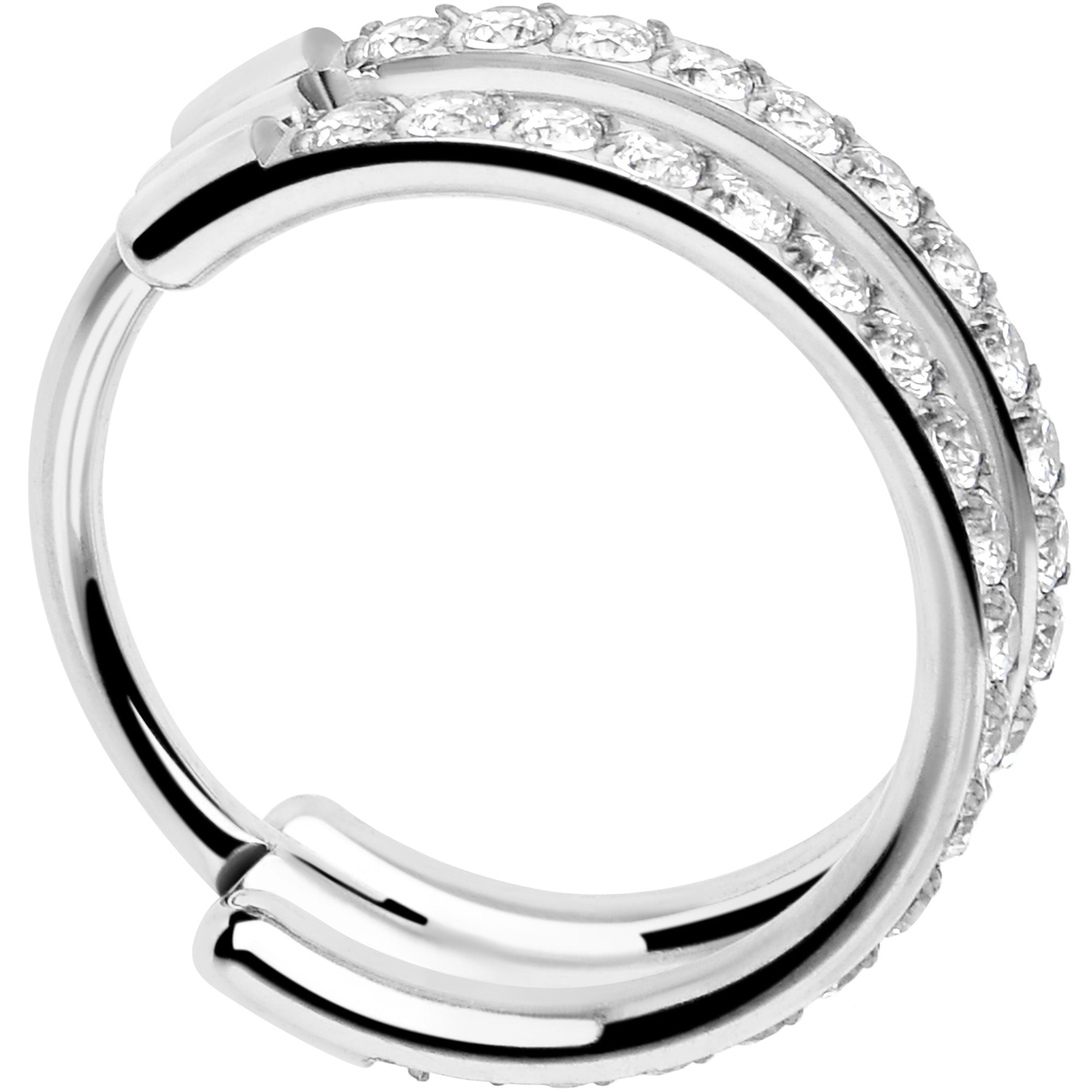 Silver 9 mm double-row crystal titanium nose hoop view 4