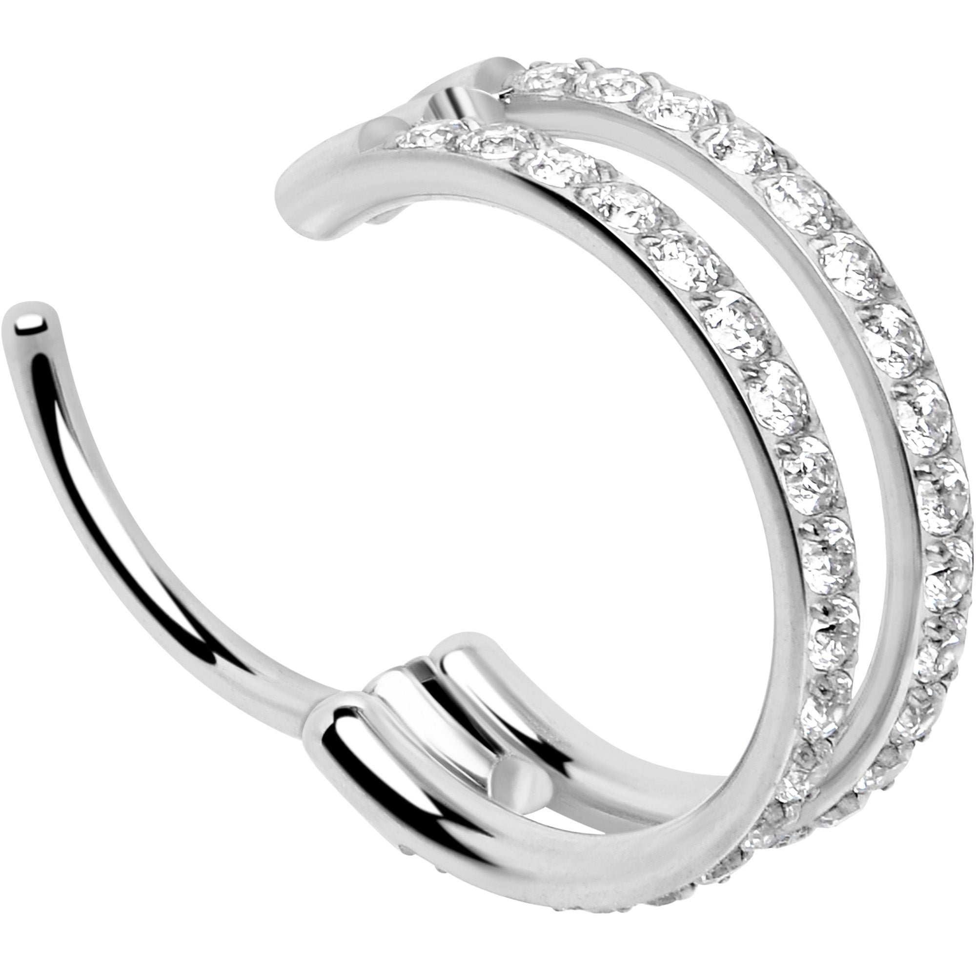Silver 9 mm double-row crystal titanium nose hoop view 5