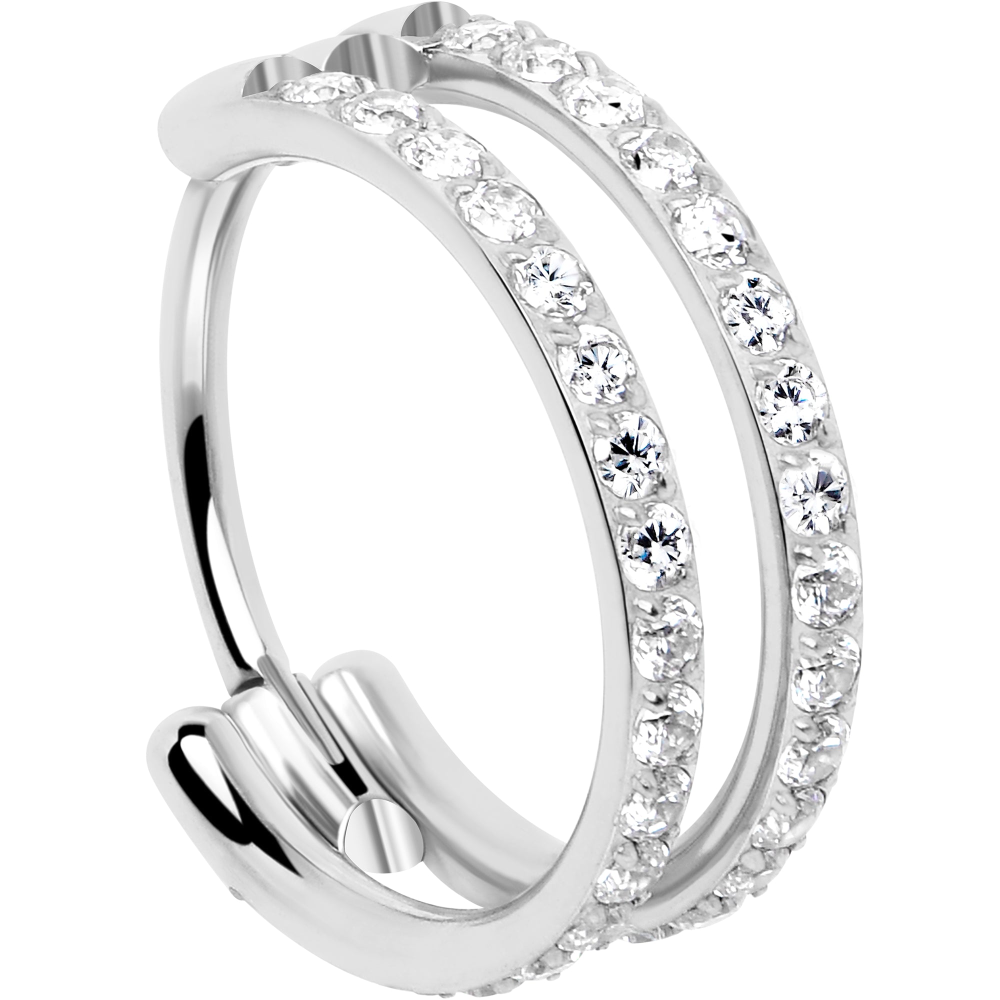 Silver 9 mm double-row crystal titanium nose hoop