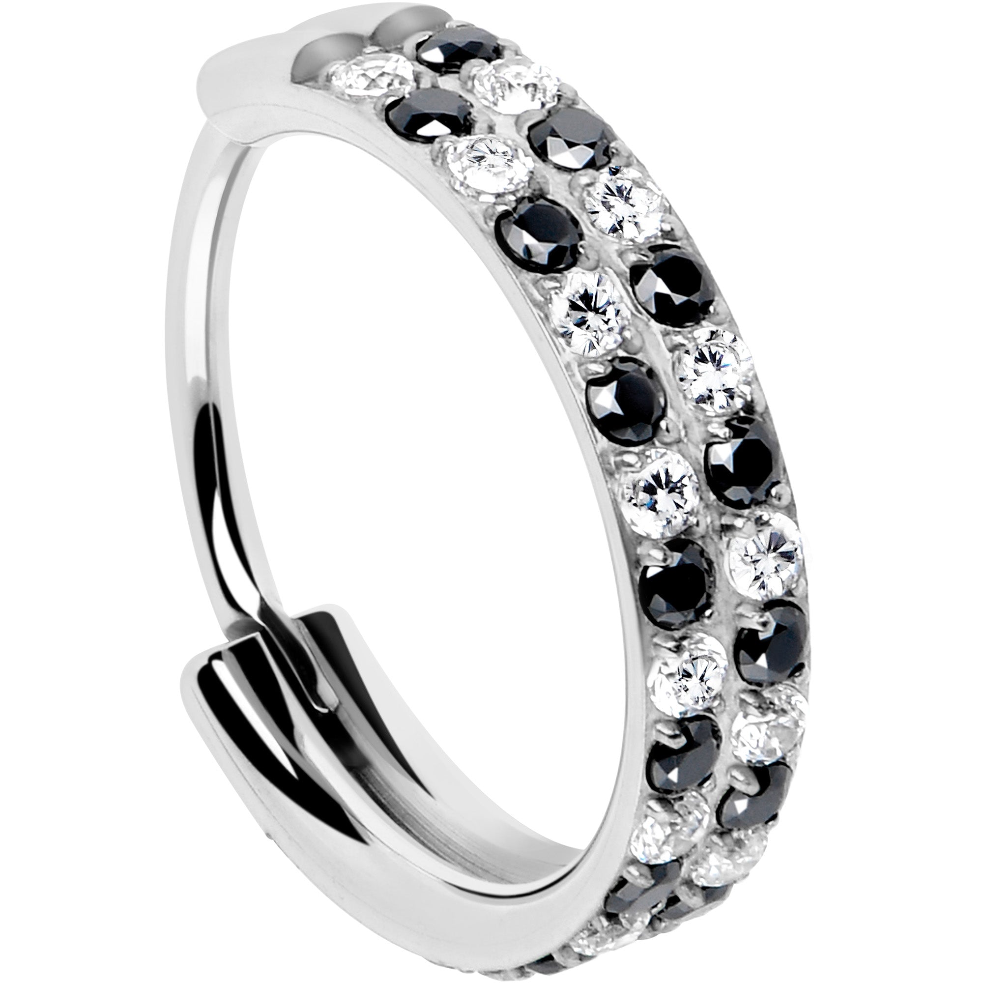 Black and clear crystal titanium nose hoop view 3