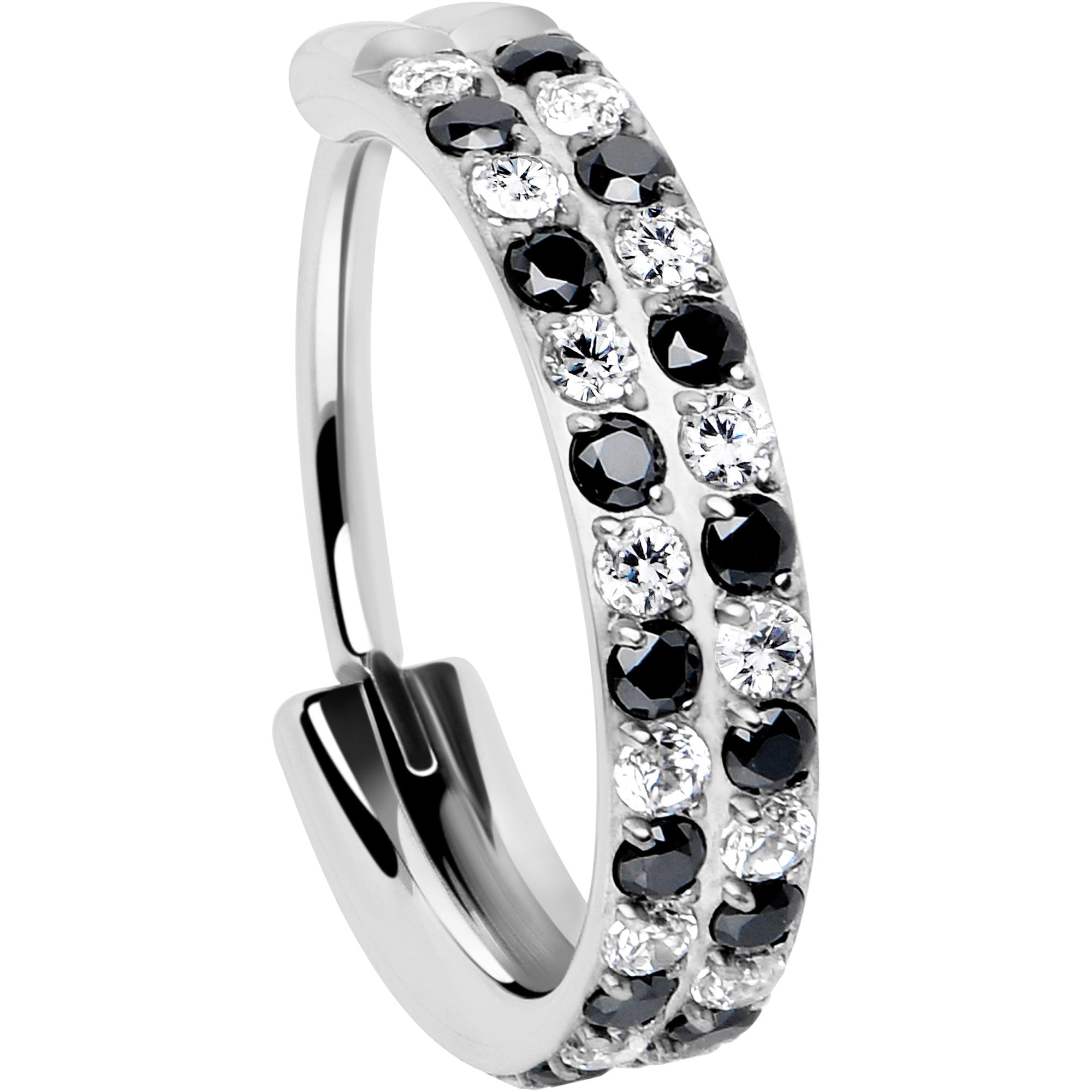 Checkerboard CZ nose hoop detail view 5