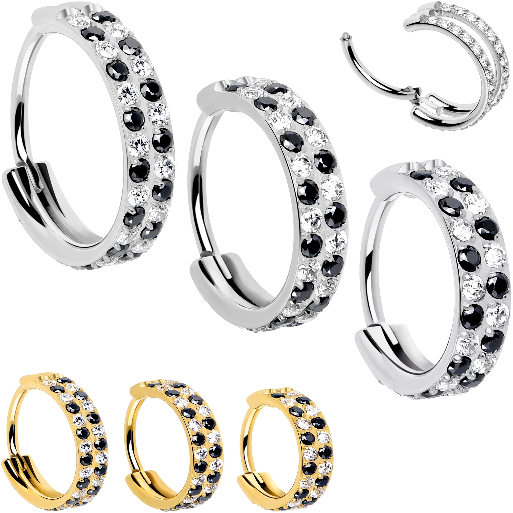 Checkerboard cubic zirconia titanium nose hoop view 1