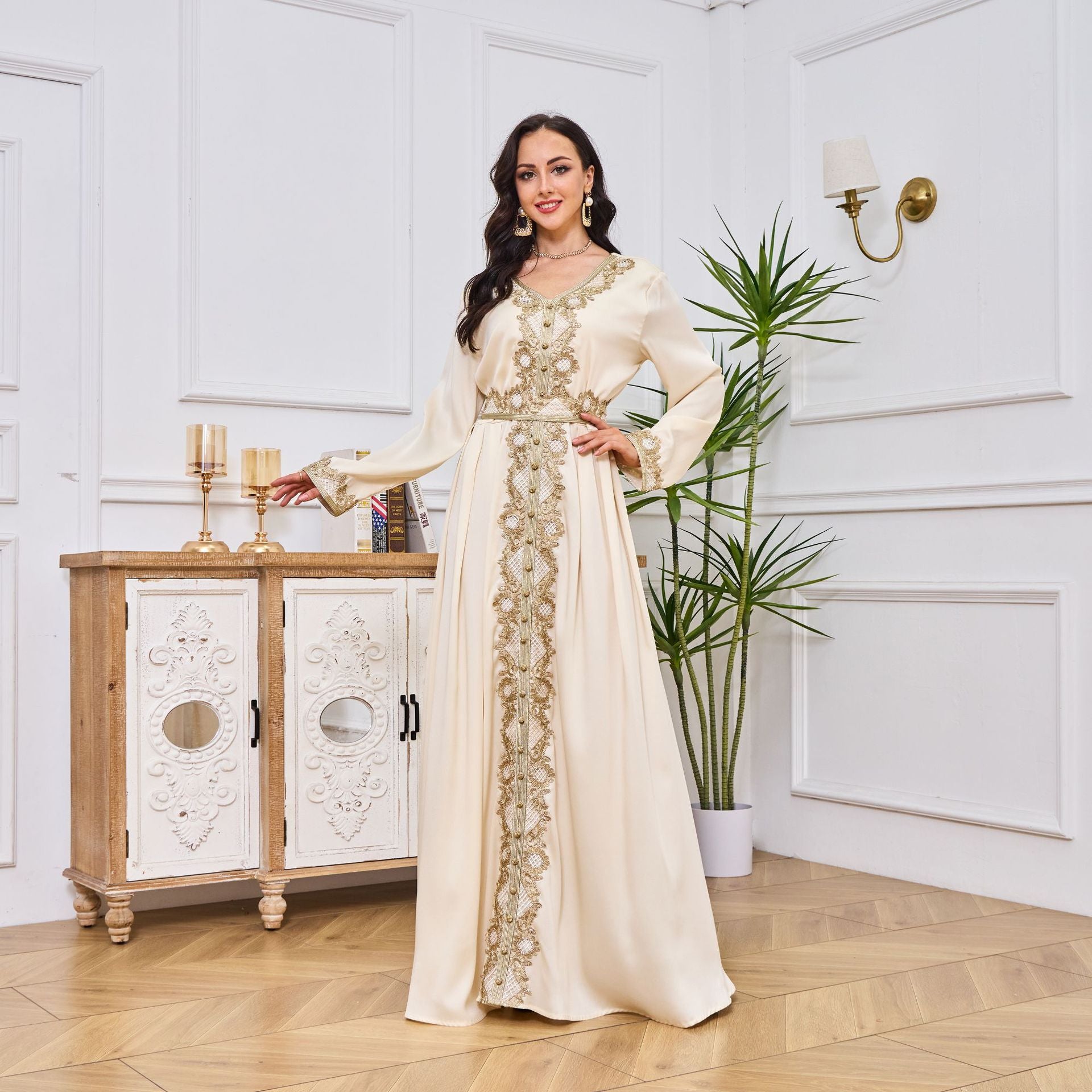 Embroidered Apricot Abaya - product view 1