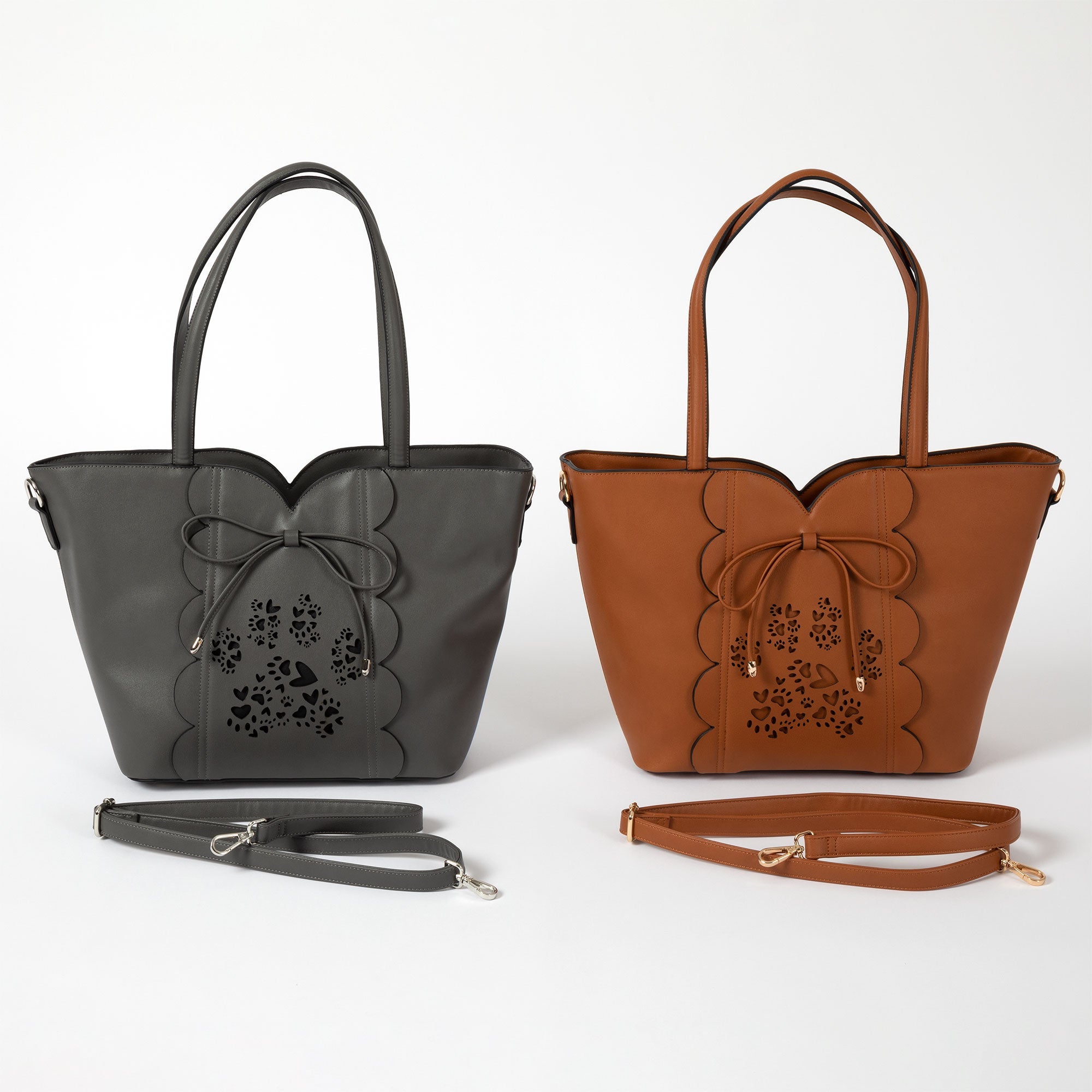 Bow and hearts paw-print handbag in gray