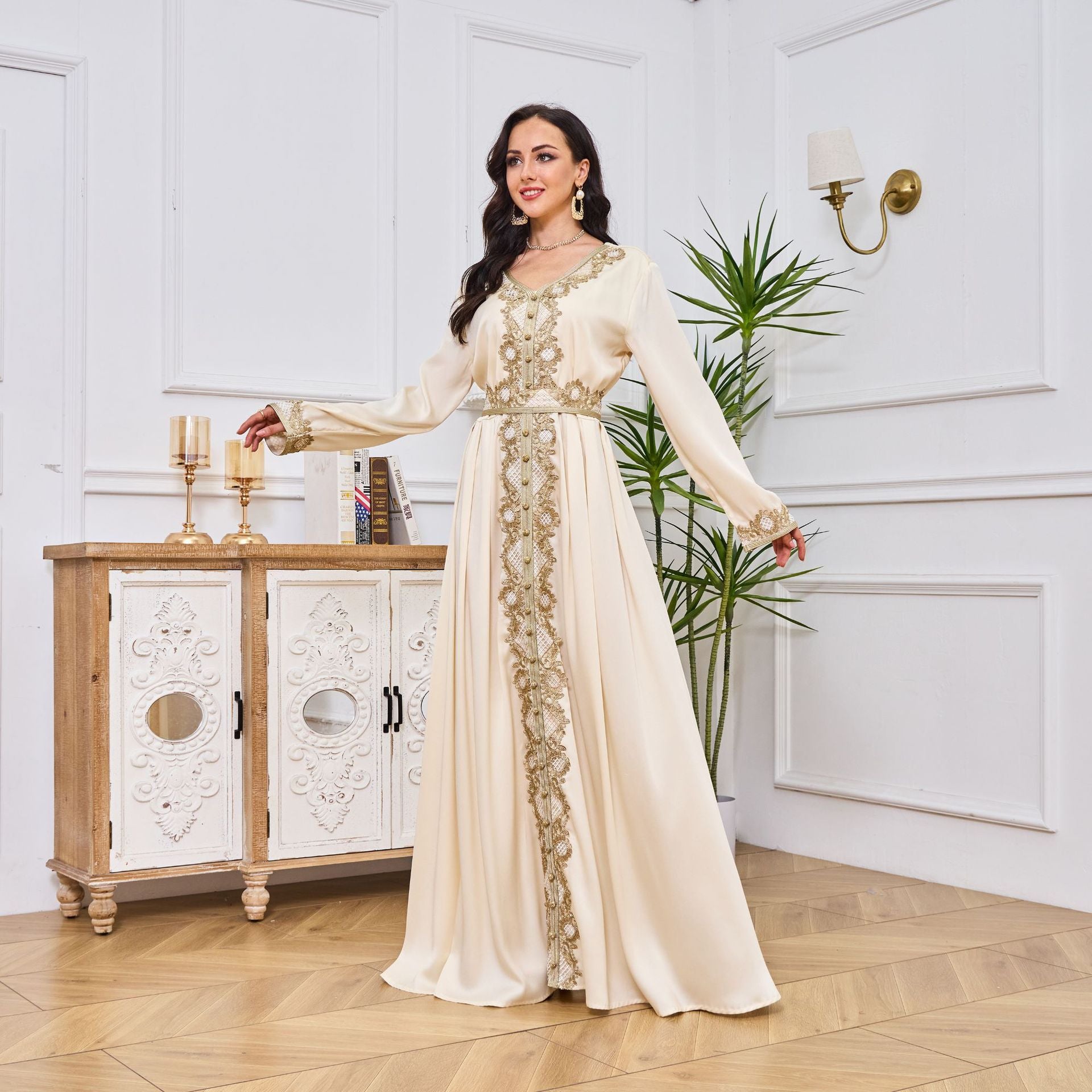 Embroidered Apricot Abaya - product view 4