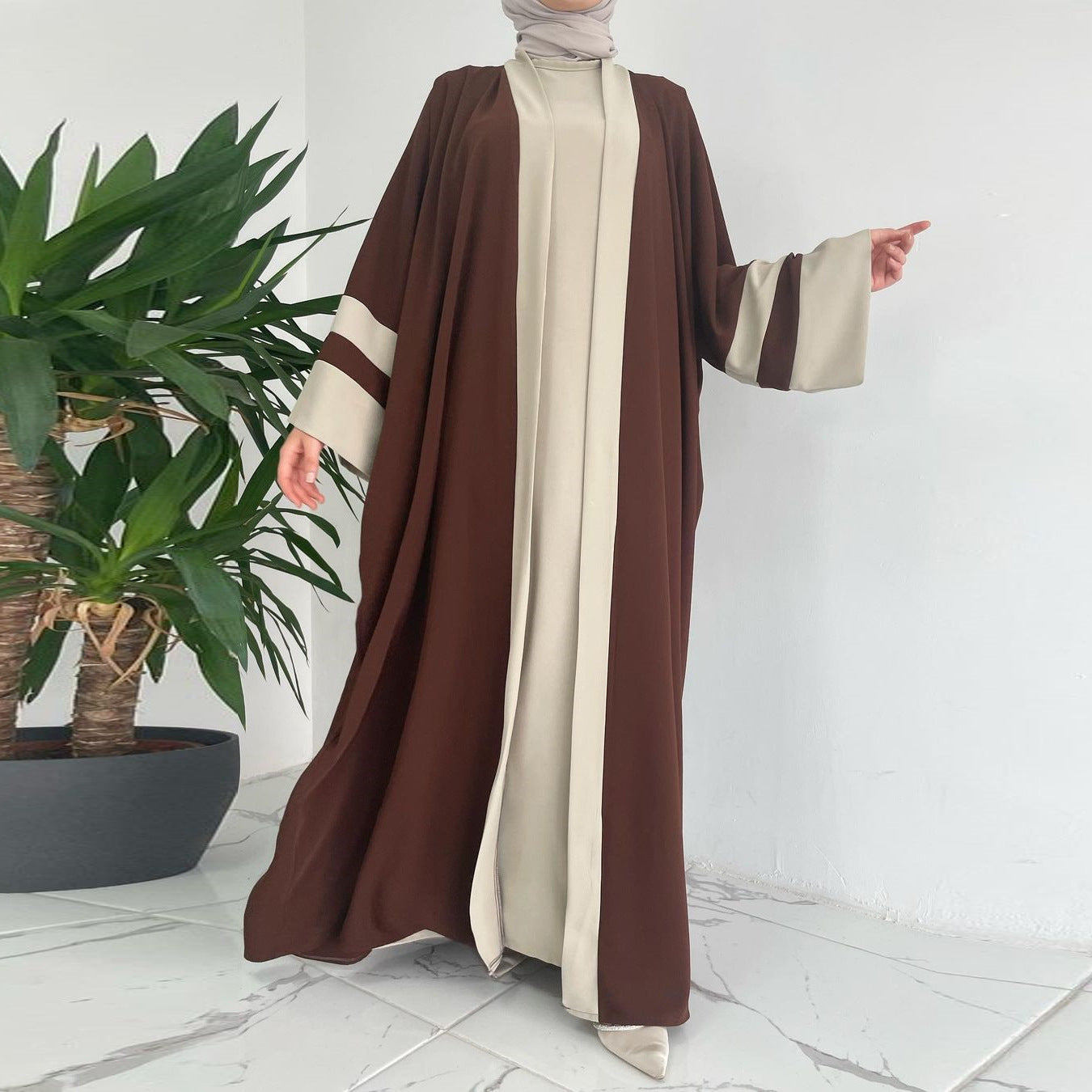 Layered Brown Abaya Set - product view 4