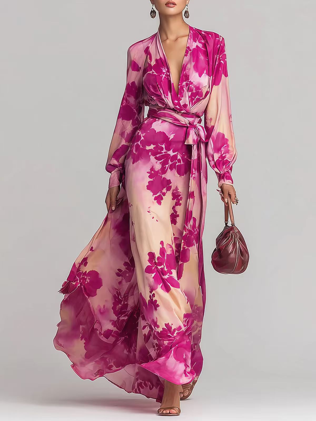 Women's printed chiffon floral maxi dress, alternate product view