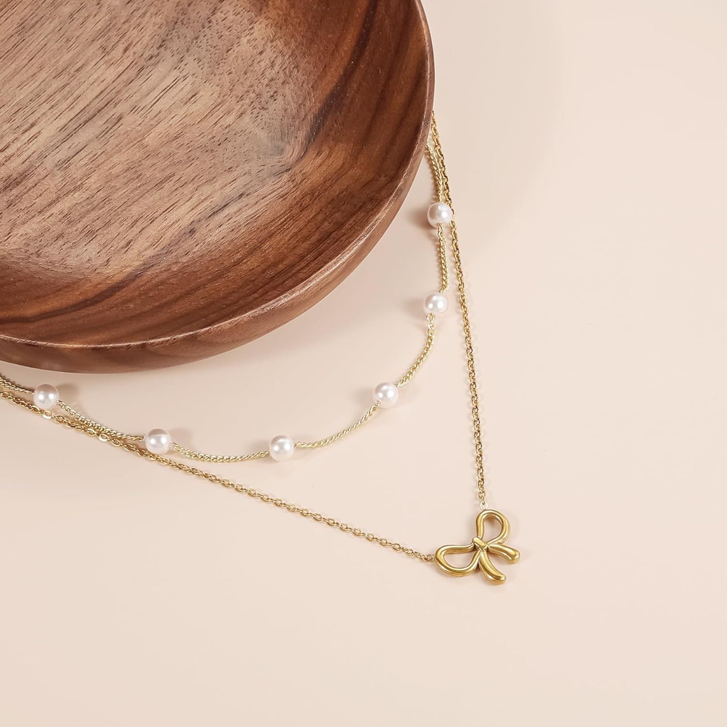 Pearl Bow Layered Necklace — product view 3